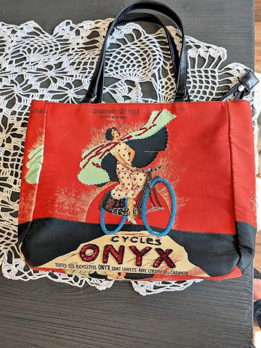 Vintage Mint Condition Onyx Cycles Onyx Red & Black  Tote French Art Deco